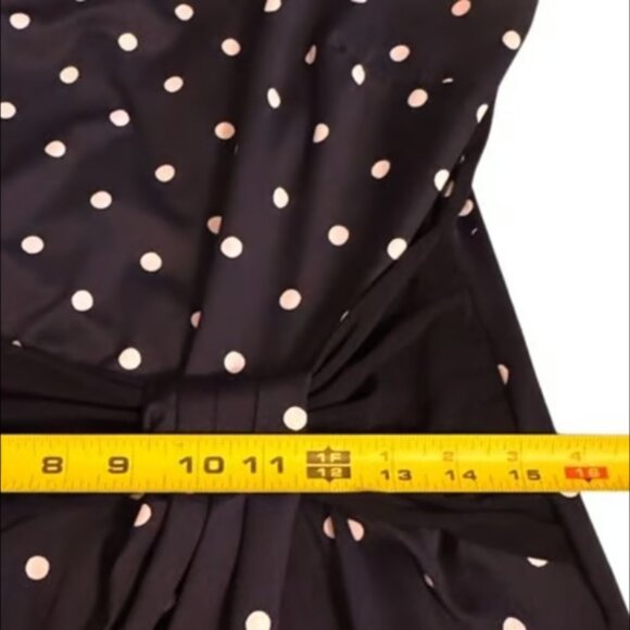 Shelby & Palmer Black White Polka Dot Sleeveless Sheath Dress Retro Waist Tie LG - Picture 7 of 11